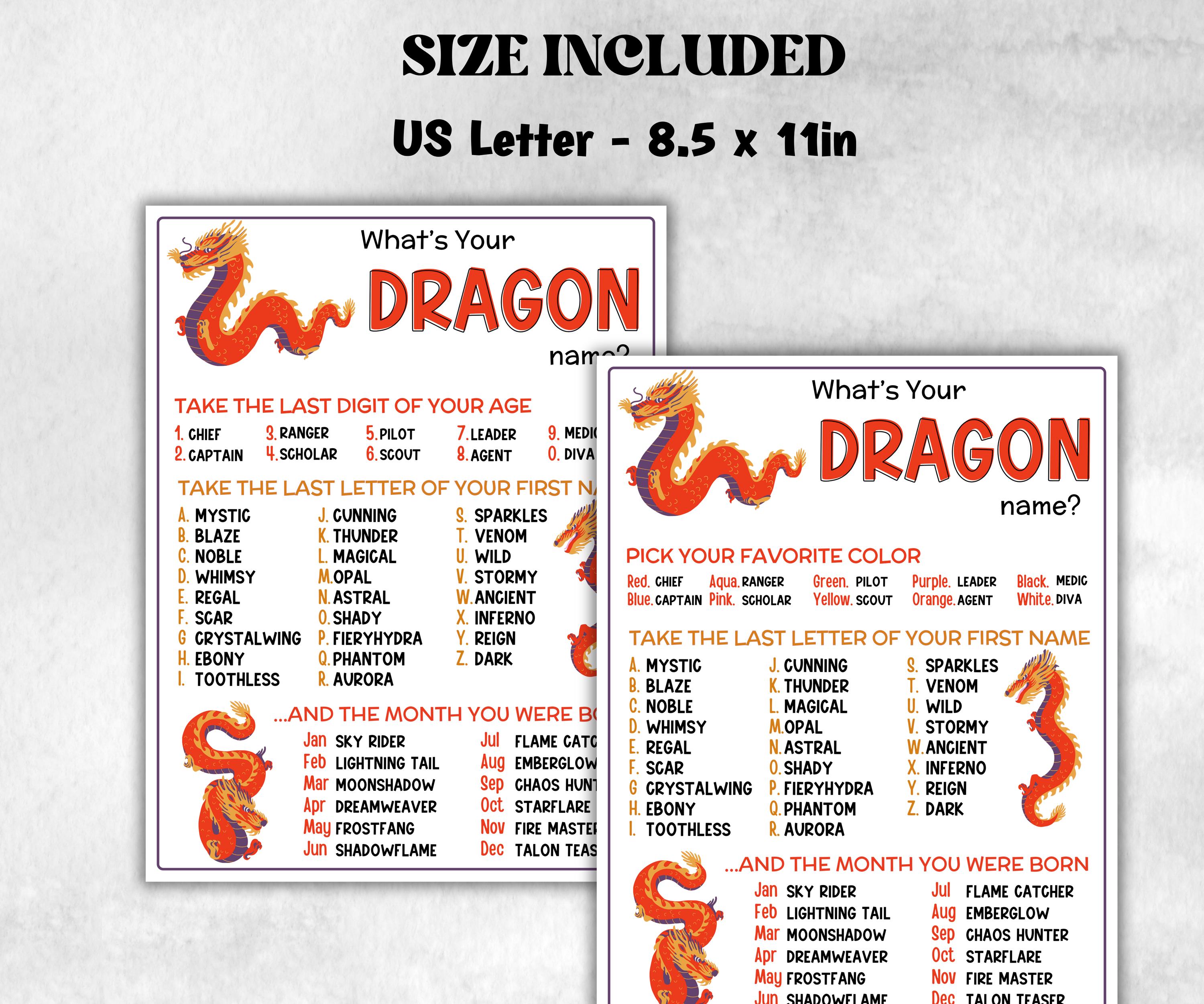 What is your Dragon name printable game, office party, daycare, Name board sign, party decoration, Name tag, birthday nickname, CNY game-Holidays -TheHustlingCatLady-Stickers, Labels & Tags