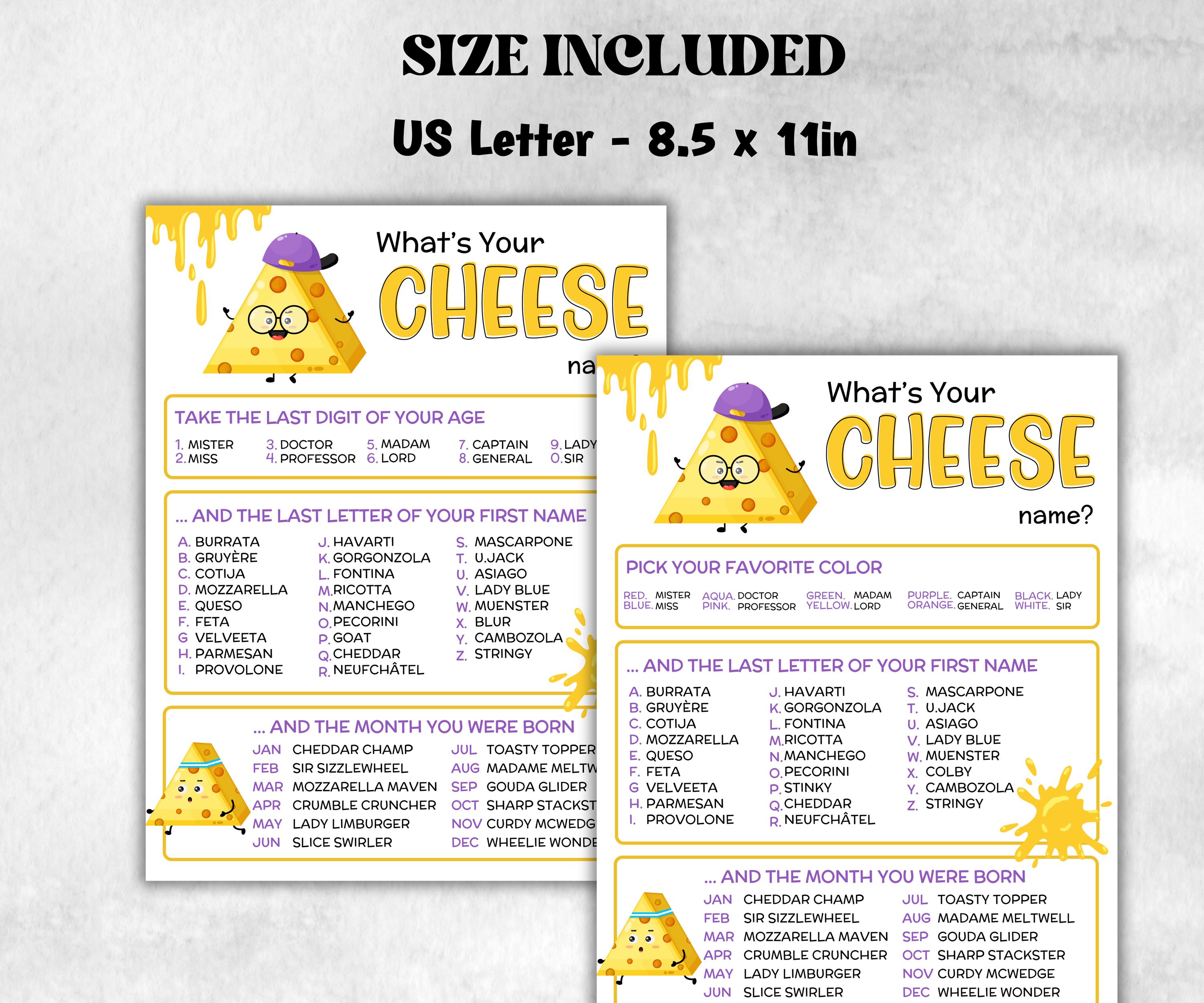 What is your cheese name printable game, office party, daycare, Name board sign, party decoration, Name tag, birthday nickname, summer game-Holidays -TheHustlingCatLady-Stickers, Labels & Tags