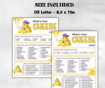 What is your cheese name printable game, office party, daycare, Name board sign, party decoration, Name tag, birthday nickname, summer game-Holidays -TheHustlingCatLady-Stickers, Labels & Tags