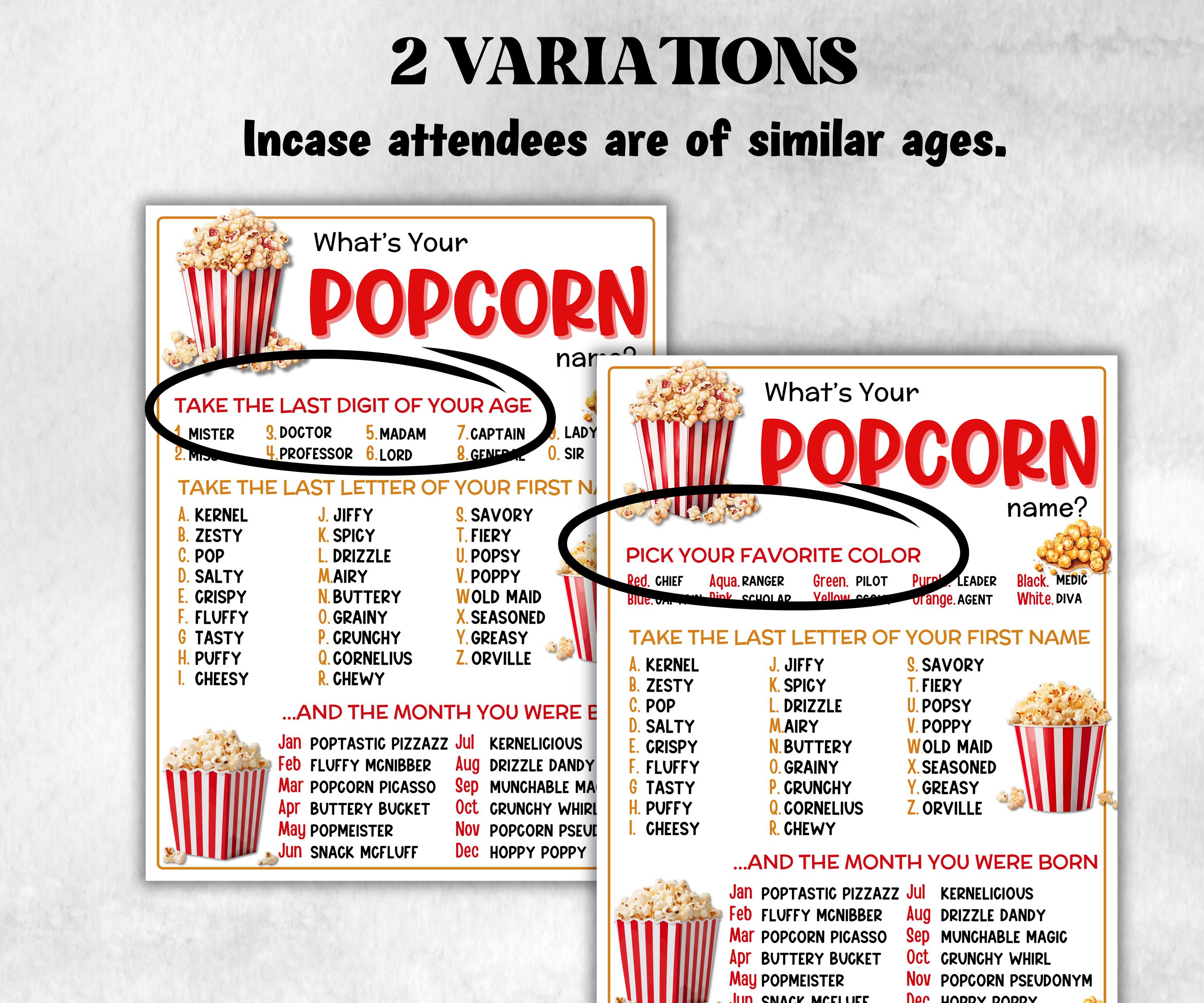 What is your Popcorn name printable game, office party, daycare, Name board sign, party decoration, Name tag, birthday nickname, summer fun-Holidays -TheHustlingCatLady-Stickers, Labels & Tags