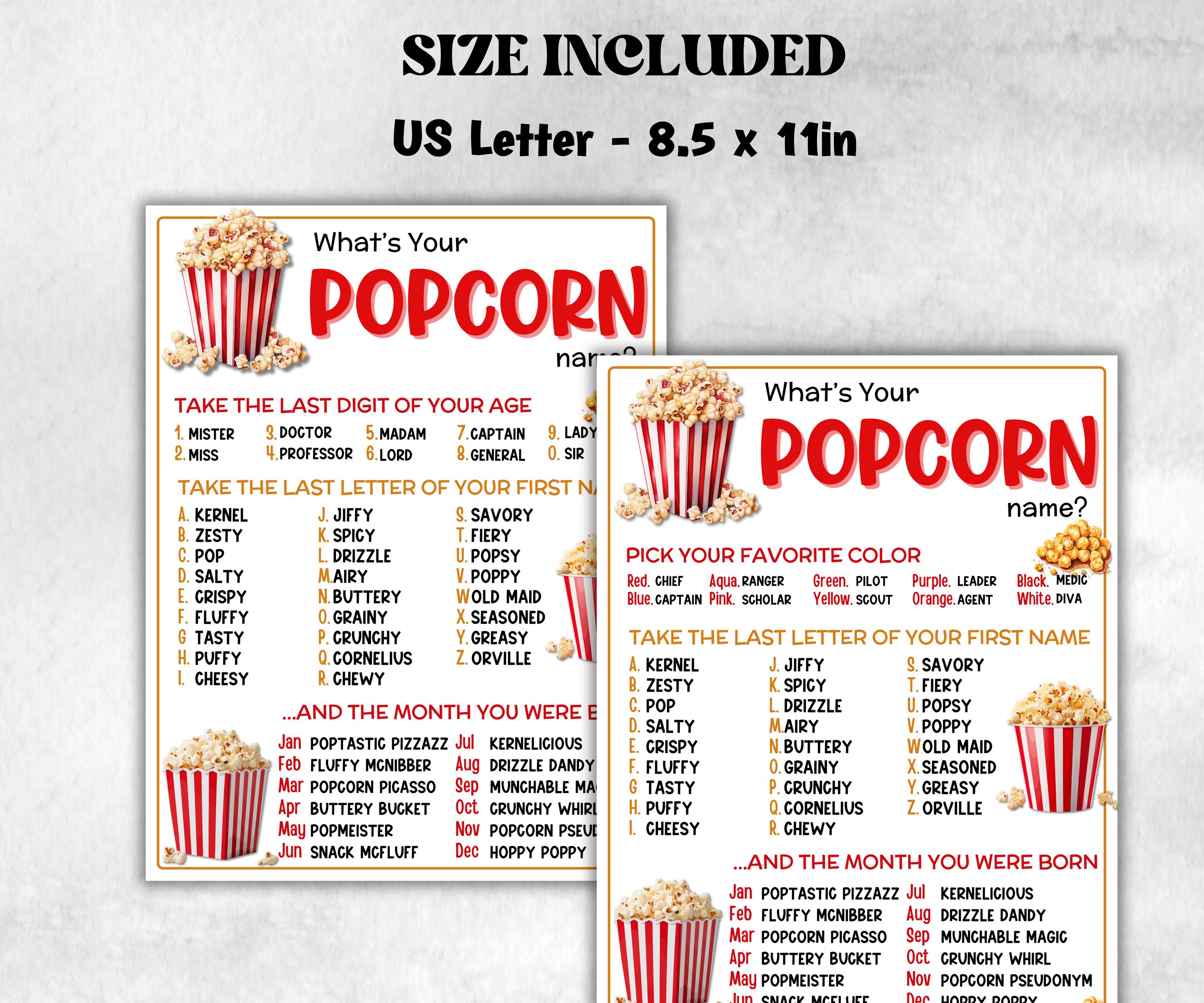 What is your Popcorn name printable game, office party, daycare, Name board sign, party decoration, Name tag, birthday nickname, summer fun-Holidays -TheHustlingCatLady-Stickers, Labels & Tags