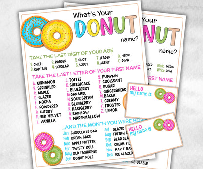 What is your Donut name printable game, office party, daycare, Name board sign, party decoration, Name tag, birthday nickname, summer game-Holidays -TheHustlingCatLady-Stickers, Labels & Tags