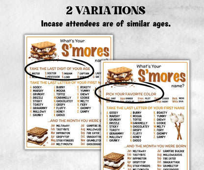 What is your S'mores name printable game, office party, daycare, Name board sign, party decoration, Name tag, birthday nickname, summer game-Holidays -TheHustlingCatLady-Stickers, Labels & Tags