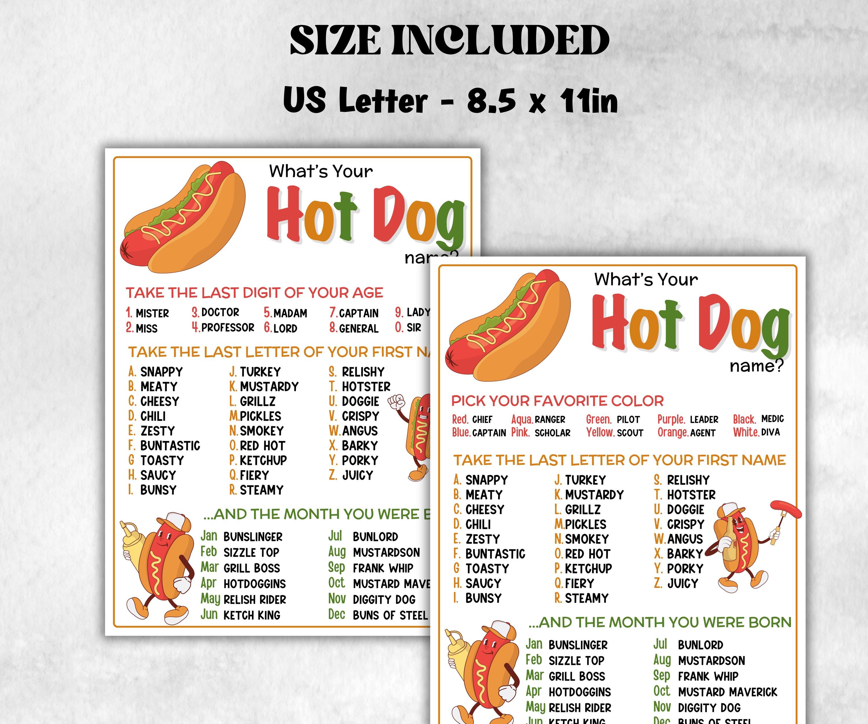 What is your Hot dog name printable game, office party, daycare, Name board sign, party decoration, Name tag, birthday nickname, summer fun-Holidays -TheHustlingCatLady-Stickers, Labels & Tags