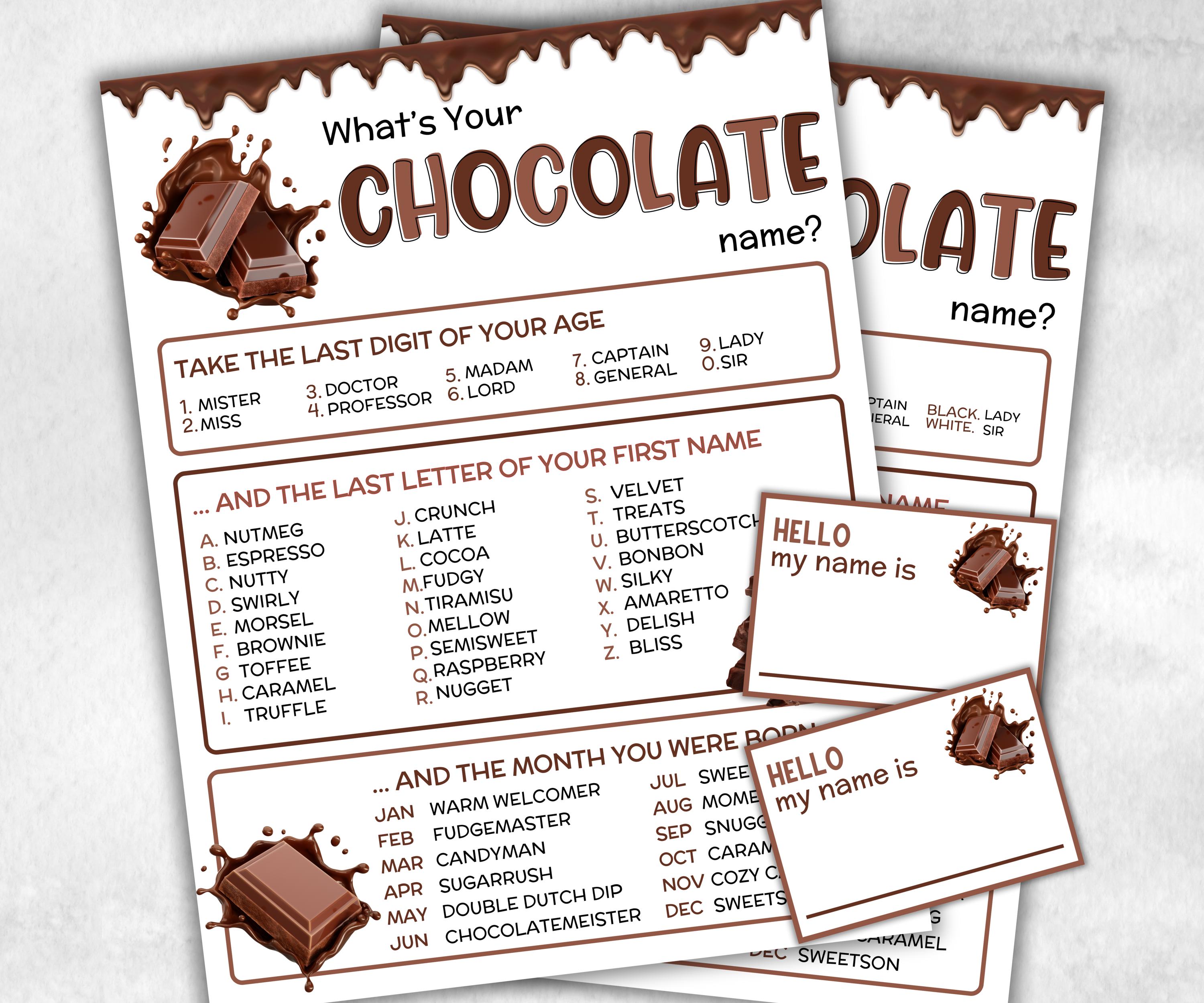 What is your Chocolate name printable game, office party, daycare, Name board sign, party decoration, Name tag, birthday nickname, summer-Holidays -TheHustlingCatLady-Stickers, Labels & Tags