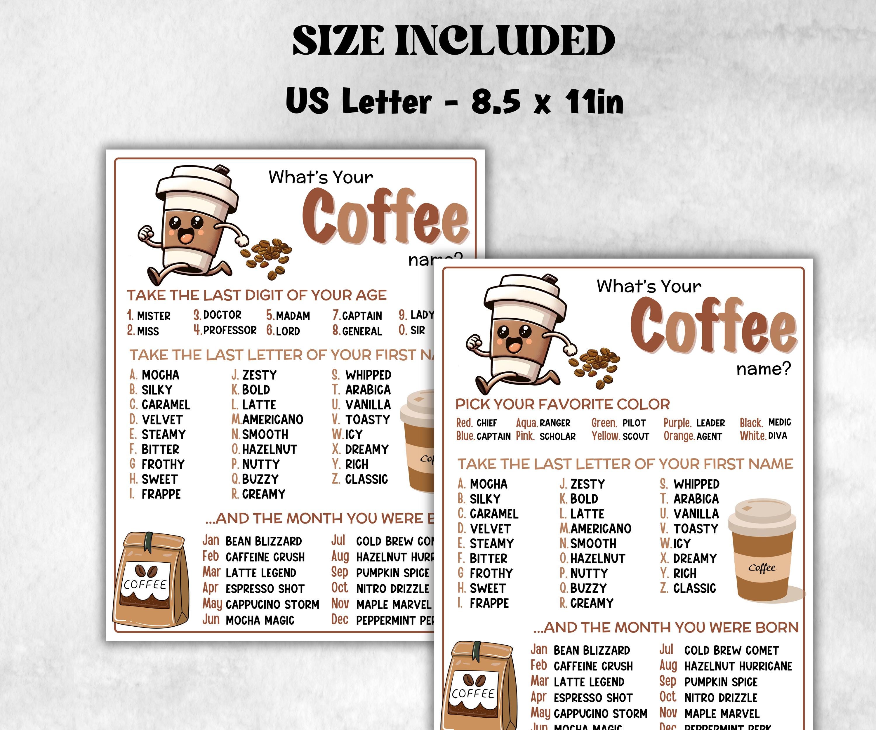 What is your Coffee name printable game, office party, daycare, Name board sign, party decoration, Name tag, birthday nickname, summer fun-Holidays -TheHustlingCatLady-Stickers, Labels & Tags