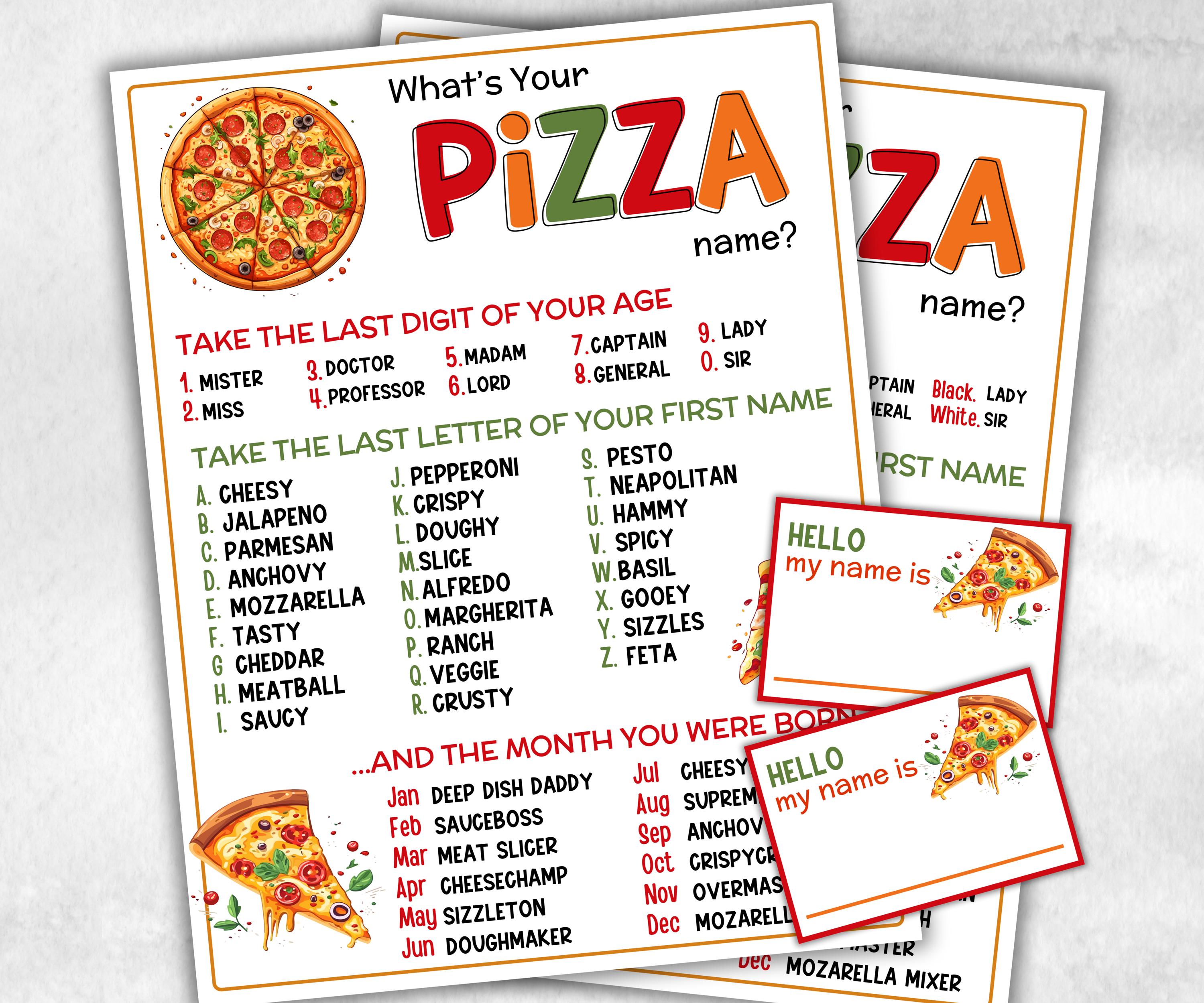What is your Pizza name printable game, office party, daycare, Name board sign, party decoration, Name tag, birthday nickname, summer fun-Holidays -TheHustlingCatLady-Stickers, Labels & Tags