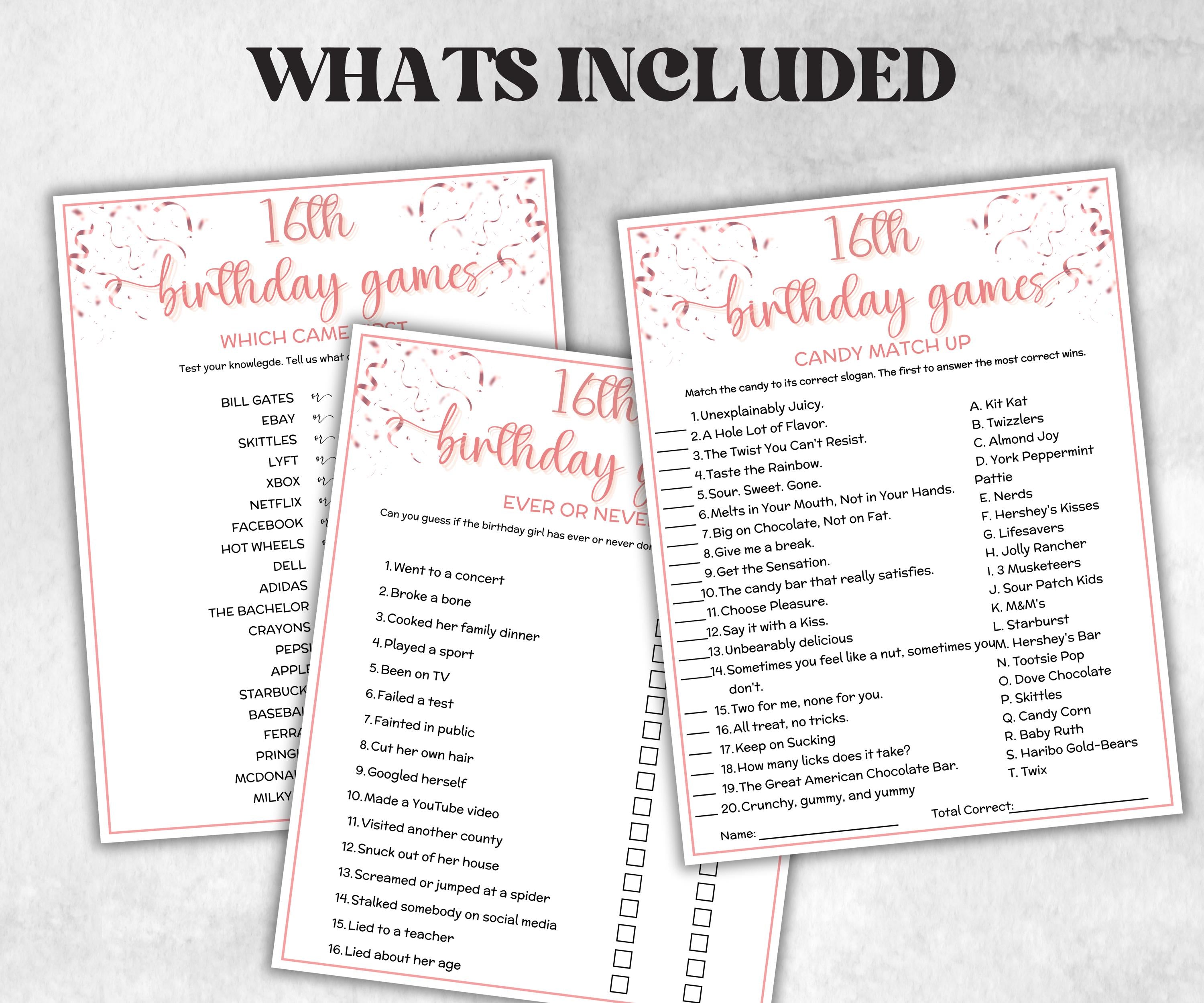Sweet 16 Birthday Game Bundle, Pink Sweet Sixteen Birthday, 16th Birthday Party Game, Born in 2009 Game Bundle, Printable Teen Activities-Holidays -TheHustlingCatLady-Party Games