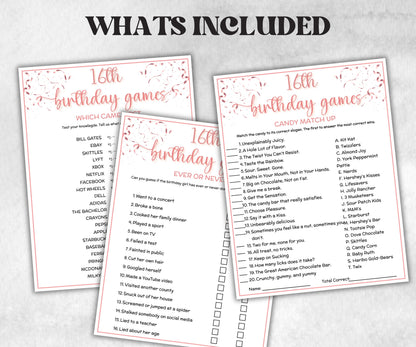 Sweet 16 Birthday Game Bundle, Pink Sweet Sixteen Birthday, 16th Birthday Party Game, Born in 2009 Game Bundle, Printable Teen Activities-Holidays -TheHustlingCatLady-Party Games