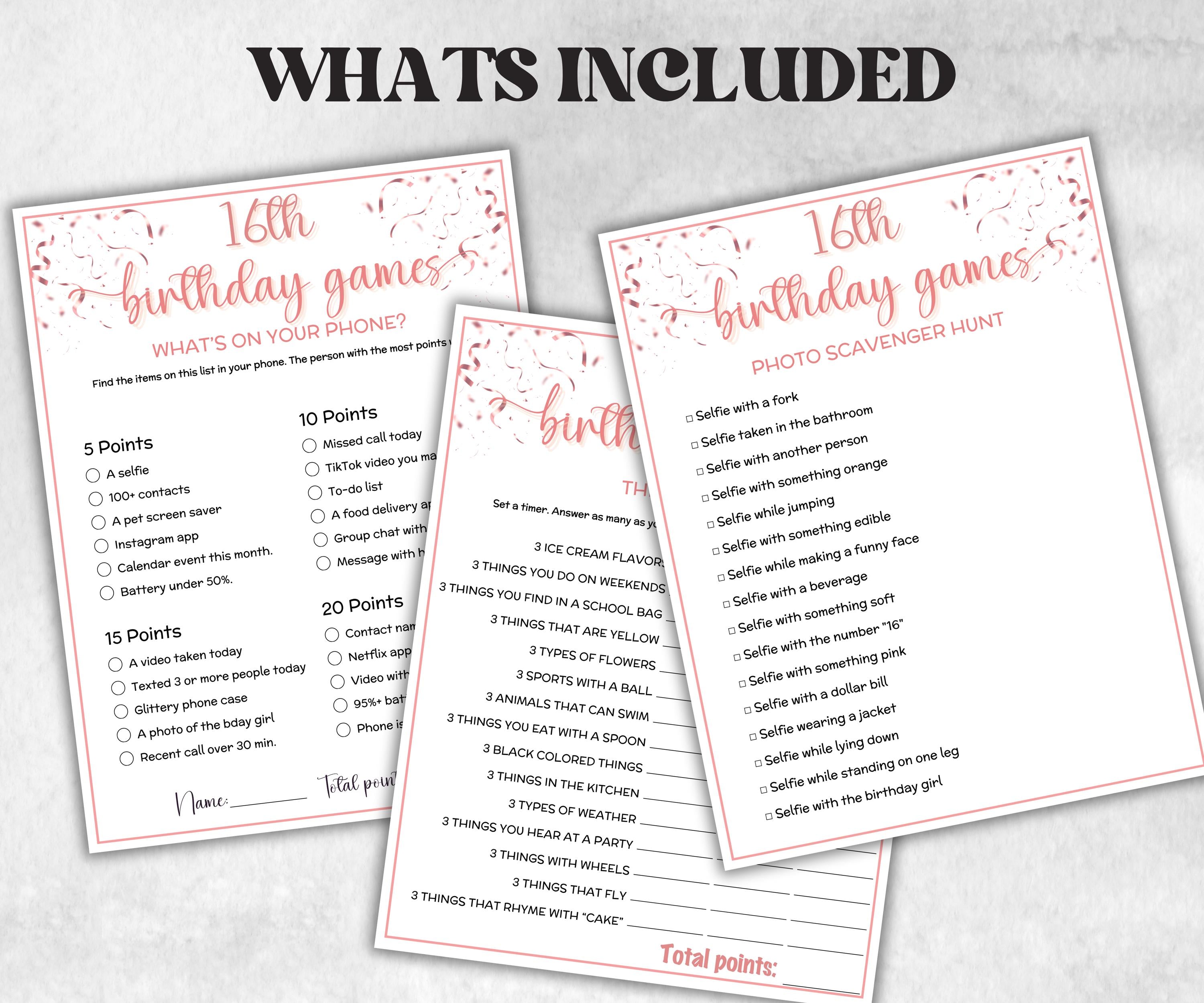 Sweet 16 Birthday Game Bundle, Pink Sweet Sixteen Birthday, 16th Birthday Party Game, Born in 2009 Game Bundle, Printable Teen Activities-Holidays -TheHustlingCatLady-Party Games