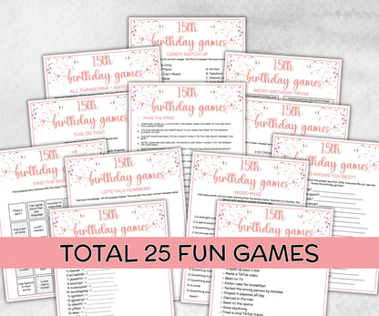 15th Birthday Game Bundle, Pink Fifteenth Birthday, 15th Birthday Party, Born in 2009, large group Game Bundle, Printable Teen group game-Holidays -TheHustlingCatLady-Party Games