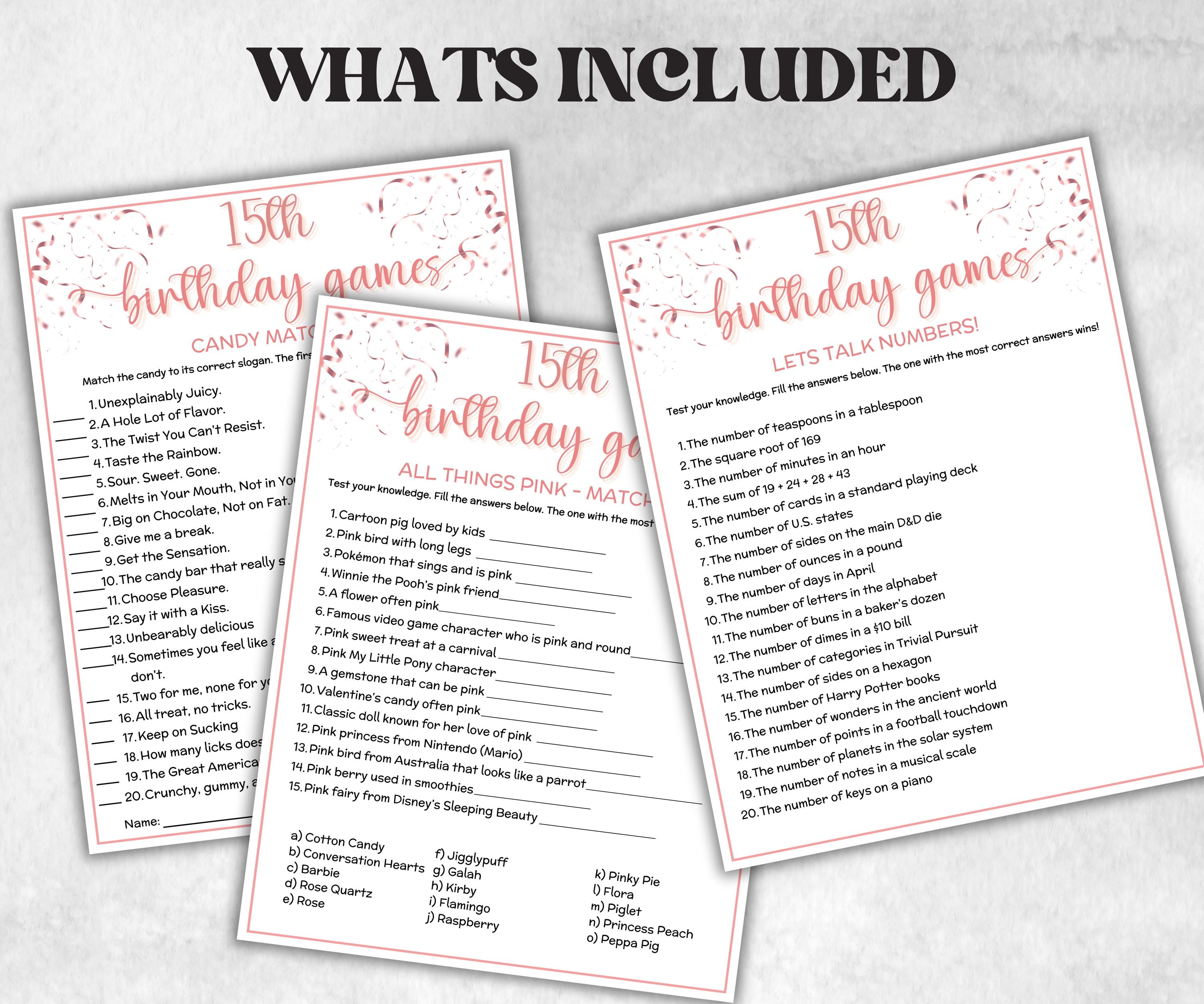 15th Birthday Game Bundle, Pink Fifteenth Birthday, 15th Birthday Party, Born in 2009, large group Game Bundle, Printable Teen group game-Holidays -TheHustlingCatLady-Party Games