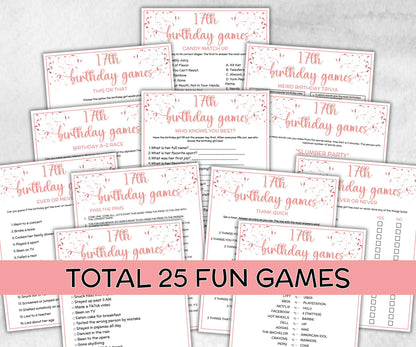 17th Birthday Game Bundle, Pink Seventeenth Birthday, 17th Birthday Party, Born in 2008, large group Game Bundle, Printable Teen group game-Holidays -TheHustlingCatLady-Party Games