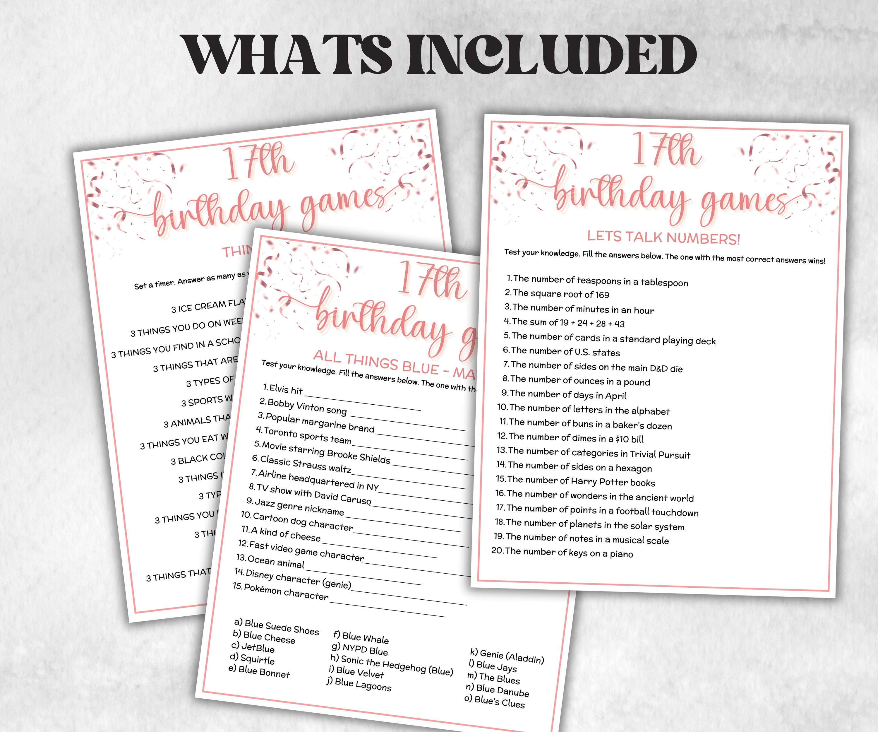 17th Birthday Game Bundle, Pink Seventeenth Birthday, 17th Birthday Party, Born in 2008, large group Game Bundle, Printable Teen group game-Holidays -TheHustlingCatLady-Party Games