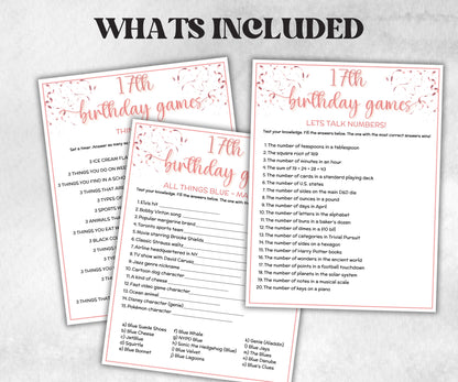 17th Birthday Game Bundle, Pink Seventeenth Birthday, 17th Birthday Party, Born in 2008, large group Game Bundle, Printable Teen group game-Holidays -TheHustlingCatLady-Party Games