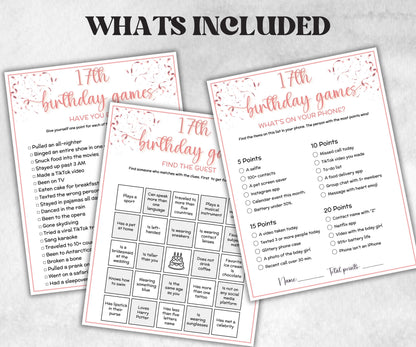 17th Birthday Game Bundle, Pink Seventeenth Birthday, 17th Birthday Party, Born in 2008, large group Game Bundle, Printable Teen group game-Holidays -TheHustlingCatLady-Party Games