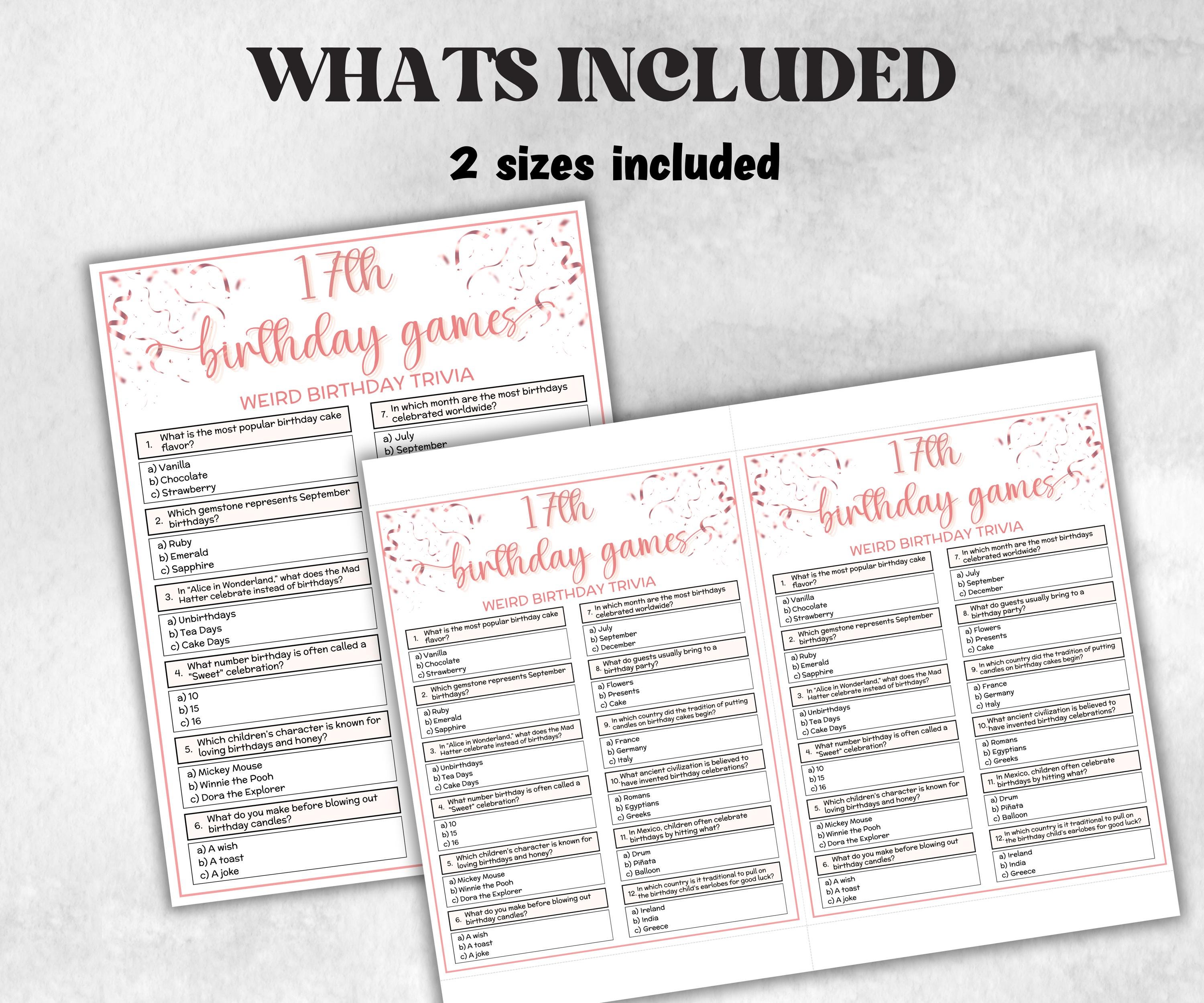 17th Birthday Game Bundle, Pink Seventeenth Birthday, 17th Birthday Party, Born in 2008, large group Game Bundle, Printable Teen group game-Holidays -TheHustlingCatLady-Party Games