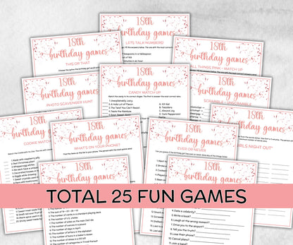 18th Birthday Game Bundle, Pink Seventeenth Birthday, 18th Birthday Party, Born in 2007, large group Game Bundle, Printable Teen group game-Holidays -TheHustlingCatLady-Party Games