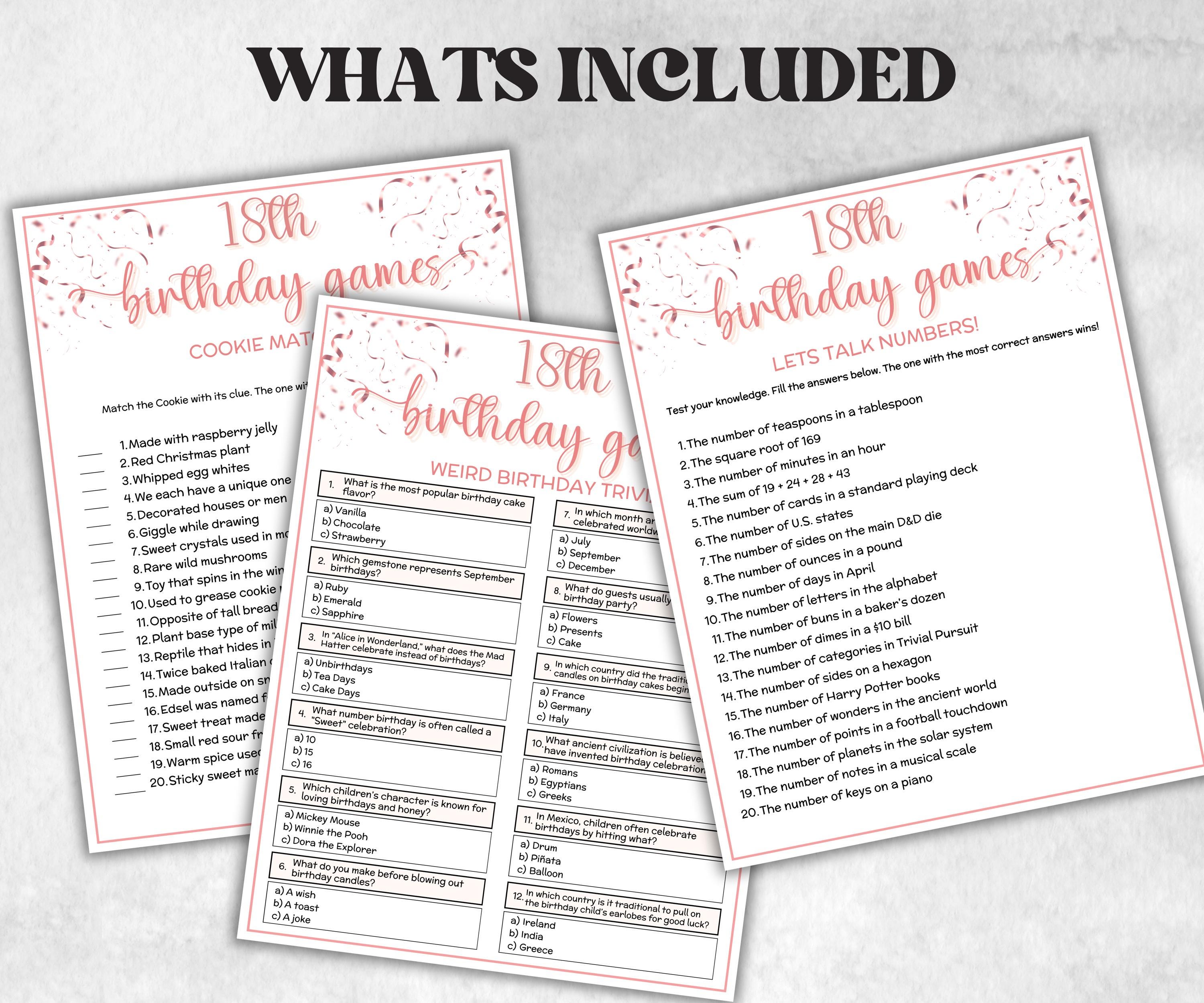 18th Birthday Game Bundle, Pink Seventeenth Birthday, 18th Birthday Party, Born in 2007, large group Game Bundle, Printable Teen group game-Holidays -TheHustlingCatLady-Party Games