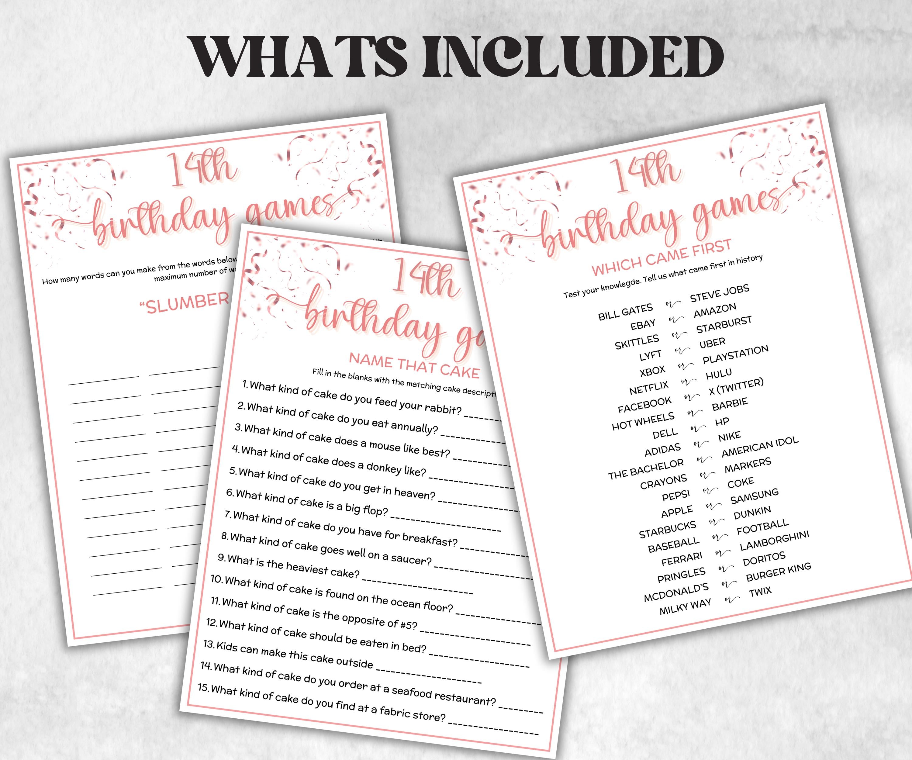 14th Birthday Game Bundle, Pink Fourteenth Birthday, 14th Birthday Party, Born in 2011, large group Game Bundle, Printable Teen group game-Holidays -TheHustlingCatLady-Party Games