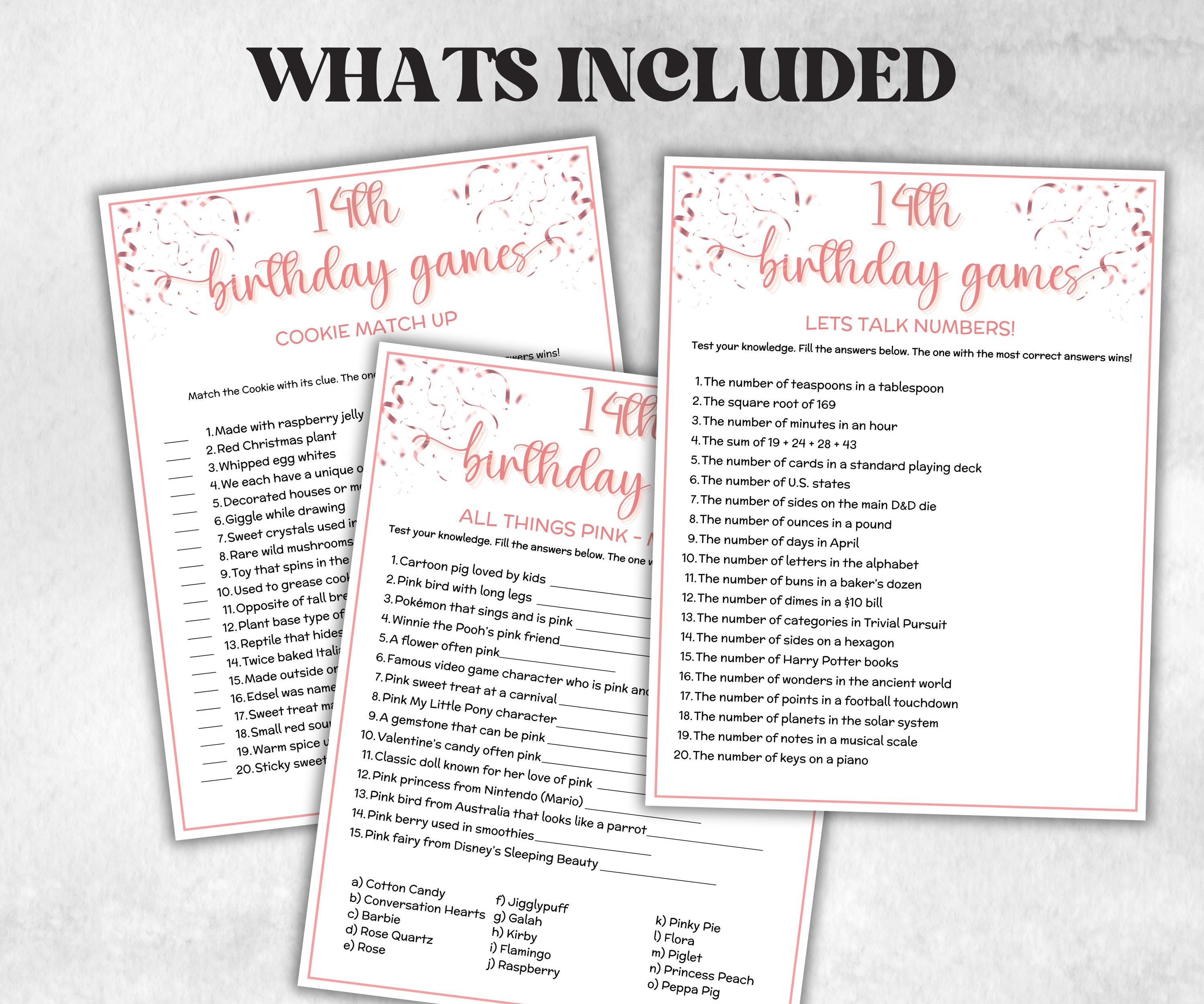 14th Birthday Game Bundle, Pink Fourteenth Birthday, 14th Birthday Party, Born in 2011, large group Game Bundle, Printable Teen group game-Holidays -TheHustlingCatLady-Party Games