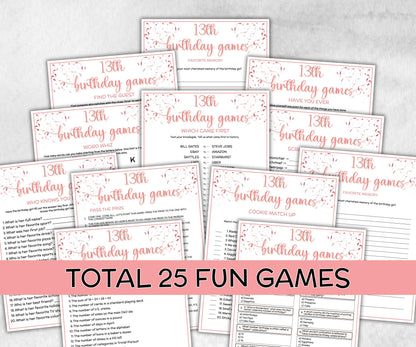 13th Birthday Game Bundle, Pink Thirteenth Birthday, 13th Birthday Party, Born in 2012, large group Game Bundle, Printable Teen group game-Holidays -TheHustlingCatLady-Party Games