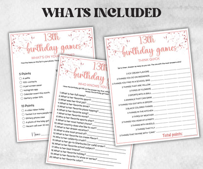 13th Birthday Game Bundle, Pink Thirteenth Birthday, 13th Birthday Party, Born in 2012, large group Game Bundle, Printable Teen group game-Holidays -TheHustlingCatLady-Party Games