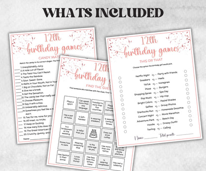 12th Birthday Game Bundle, Pink twelfth Birthday, 12th Birthday Party, Born in 2013, large group Game Bundle, Printable Teen group game-Holidays -TheHustlingCatLady-Party Games