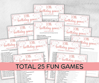 10th Birthday Game Bundle, Pink Tenth Birthday, 10th Birthday Party, Born in 2015, large group Game Bundle, Printable Teen group game-Holidays -TheHustlingCatLady-Party Games