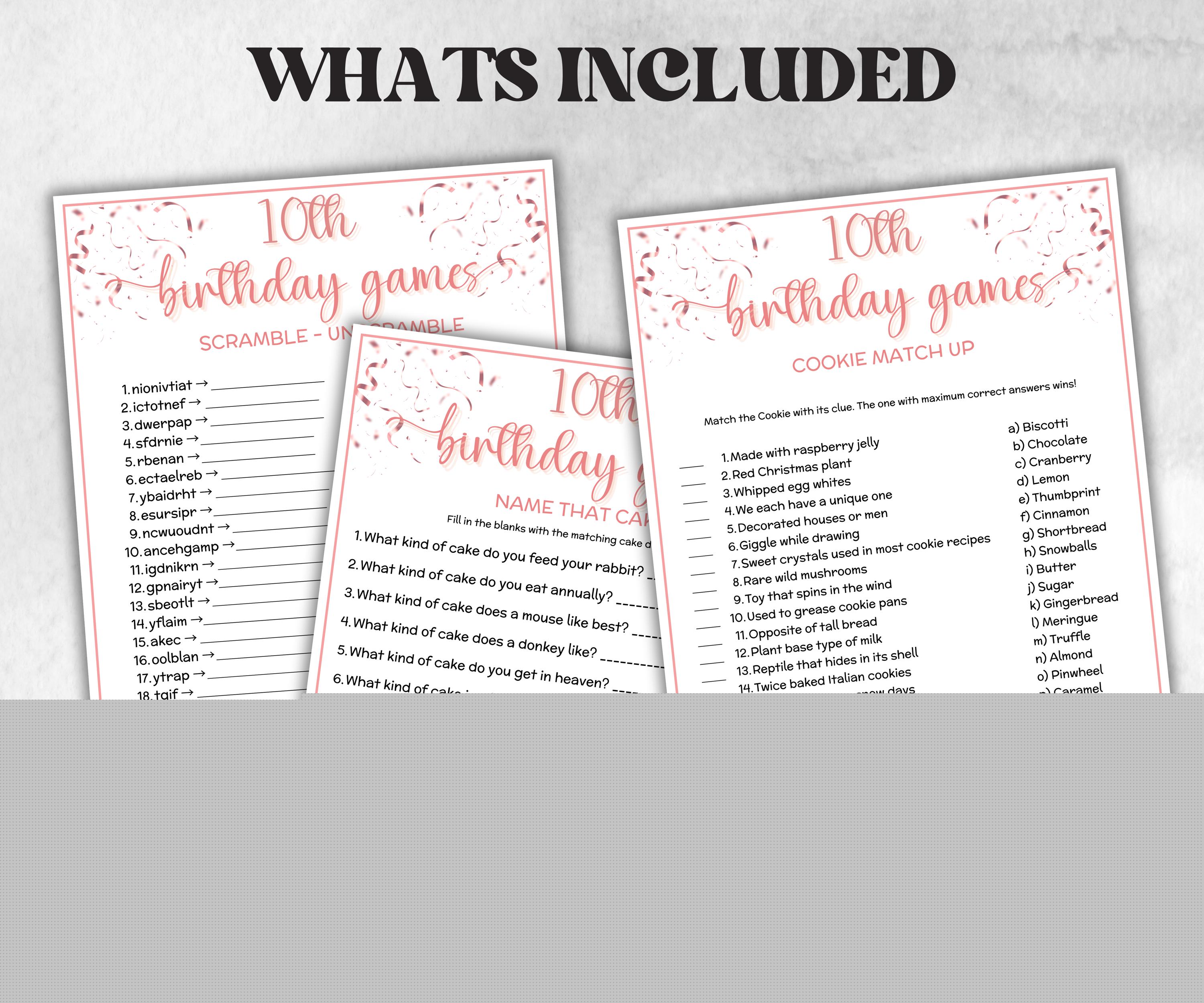 10th Birthday Game Bundle, Pink Tenth Birthday, 10th Birthday Party, Born in 2015, large group Game Bundle, Printable Teen group game-Holidays -TheHustlingCatLady-Party Games