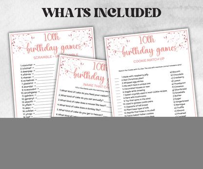 10th Birthday Game Bundle, Pink Tenth Birthday, 10th Birthday Party, Born in 2015, large group Game Bundle, Printable Teen group game-Holidays -TheHustlingCatLady-Party Games