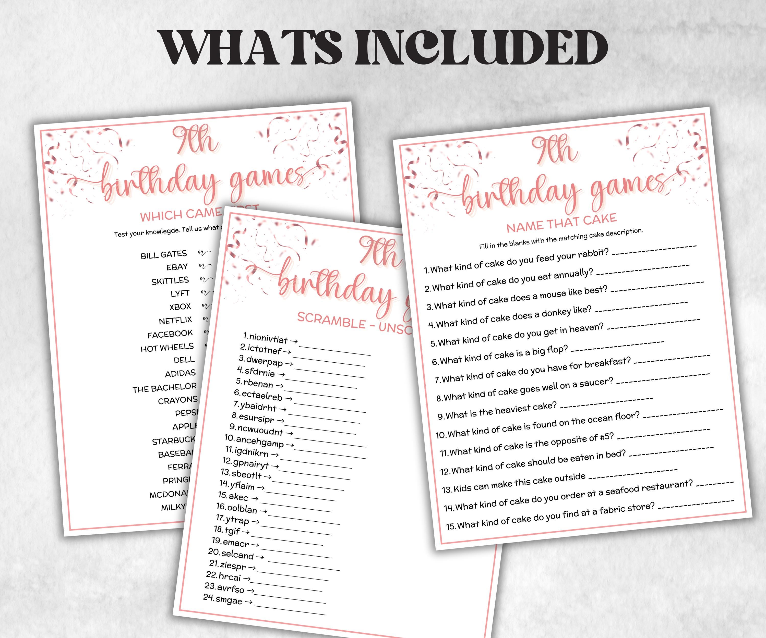 9th Birthday Game Bundle, Pink ninth Birthday, 9th Birthday Party, Born in 2016, large group Game Bundle, Printable Teen group game, church-Holidays -TheHustlingCatLady-Party Games