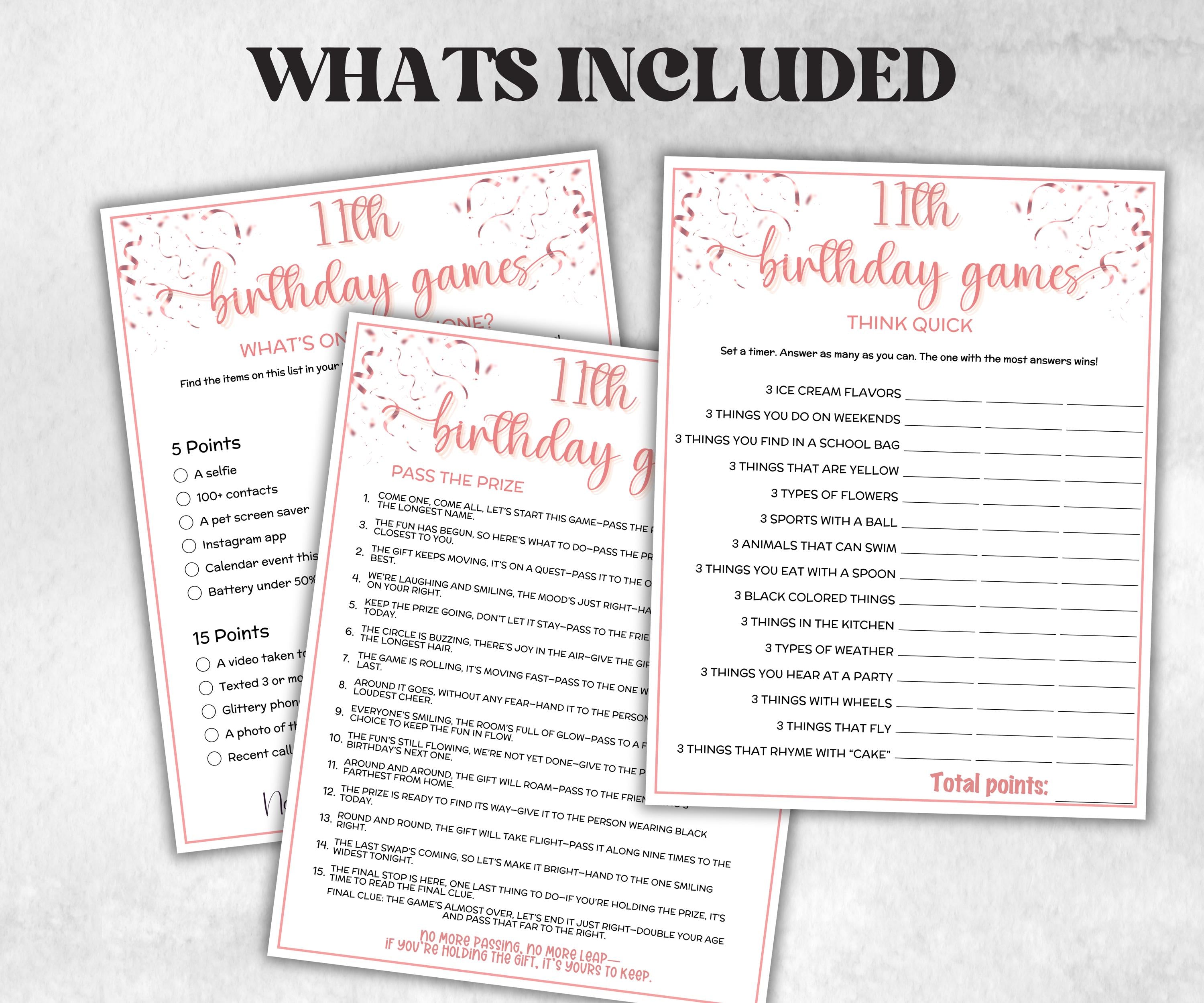 11th Birthday Game Bundle, Pink eleventh Birthday, 11th Birthday Party, Born in 2014, large group Game Bundle, Printable Teen group game-Holidays -TheHustlingCatLady-Party Games