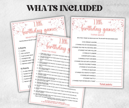 11th Birthday Game Bundle, Pink eleventh Birthday, 11th Birthday Party, Born in 2014, large group Game Bundle, Printable Teen group game-Holidays -TheHustlingCatLady-Party Games