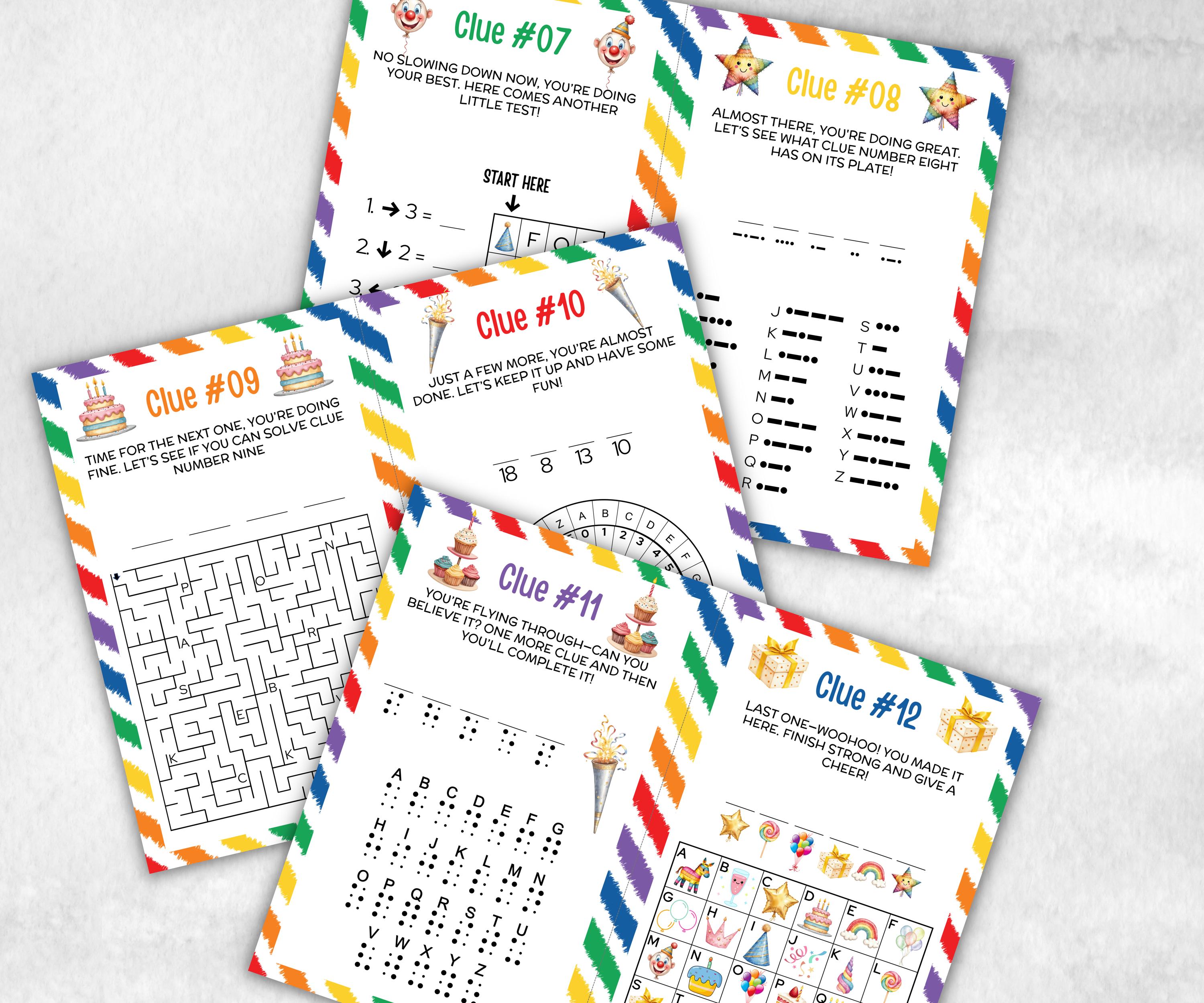 Kids birthday Indoor Treasure Hunt, group celebration activity, Preteens Puzzles, indoor scavenger hunt game, girl boy birthday party, Quiz-Holidays -TheHustlingCatLady-Party Games