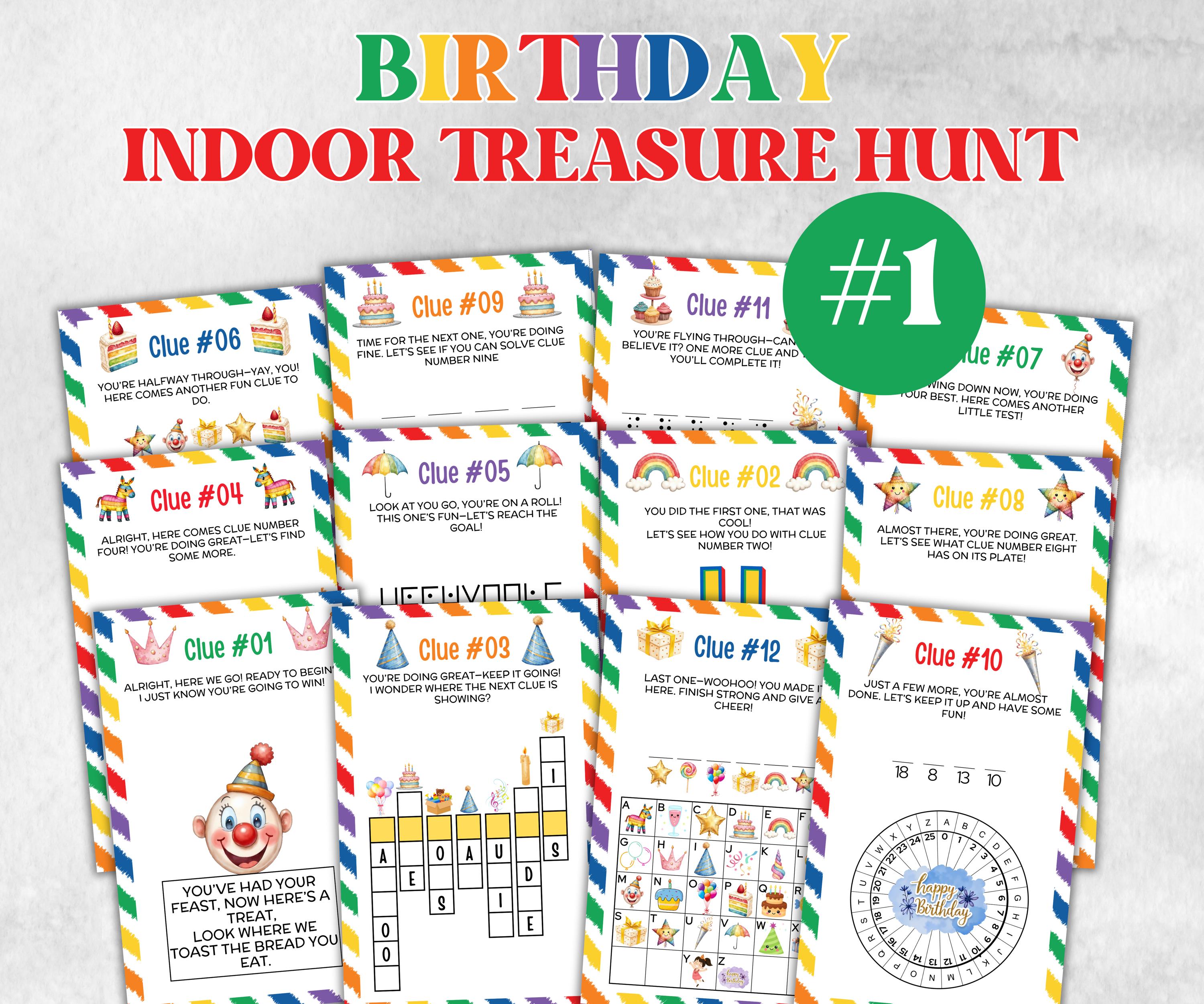 Kids birthday Indoor Treasure Hunt, group celebration activity, Preteens Puzzles, indoor scavenger hunt game, girl boy birthday party, Quiz-Holidays -TheHustlingCatLady-Party Games