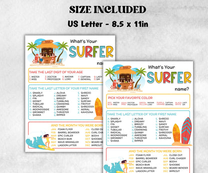 What is your Surfer name printable game, office party, daycare Name board sign, party decoration, Name tag, birthday nickname, summer beach-Holidays -TheHustlingCatLady-Party Games