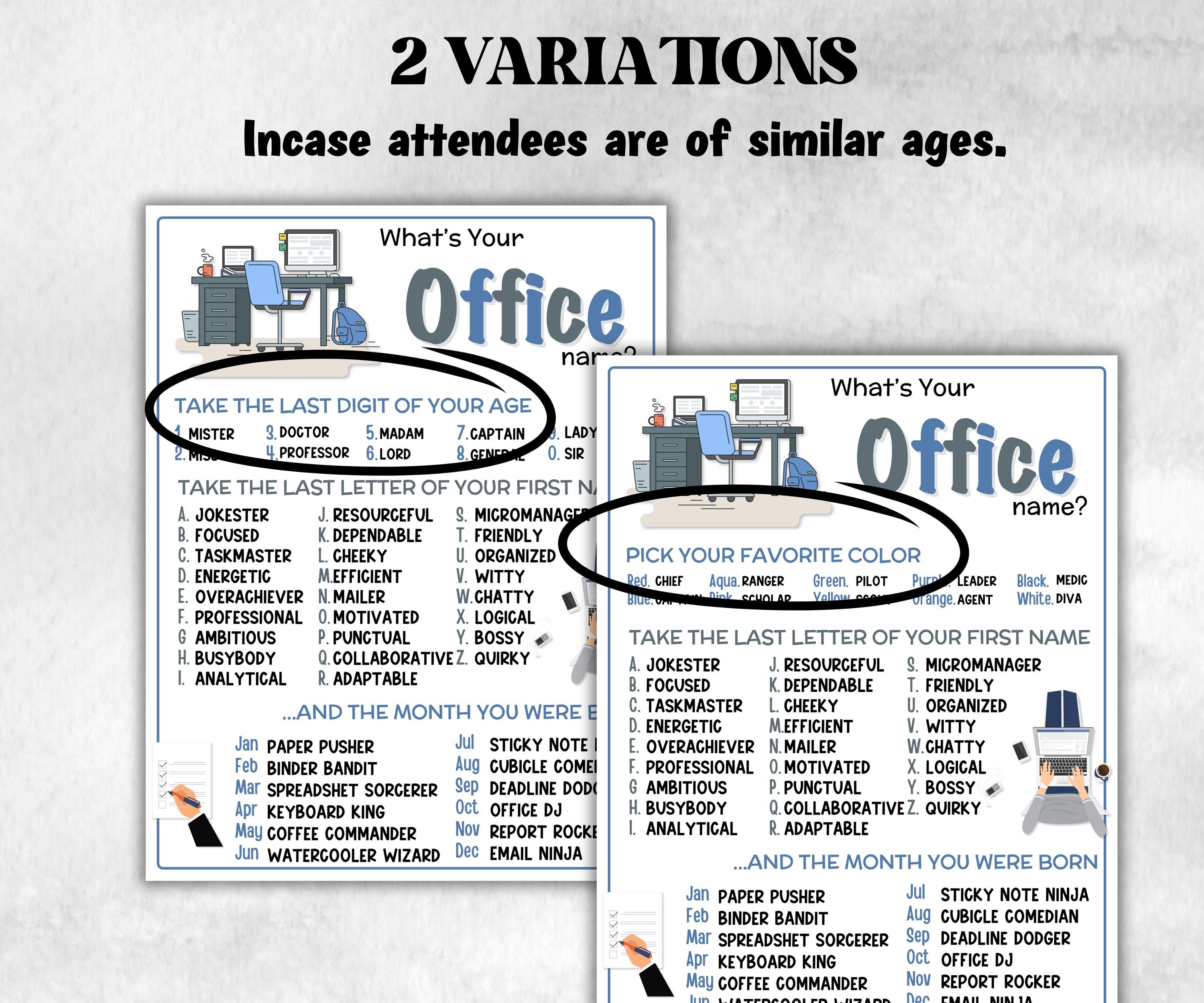 What is your Office name printable game, office party, daycare Name board sign, party decoration, Name tag, birthday nickname, team building-Holidays -TheHustlingCatLady-Party Games