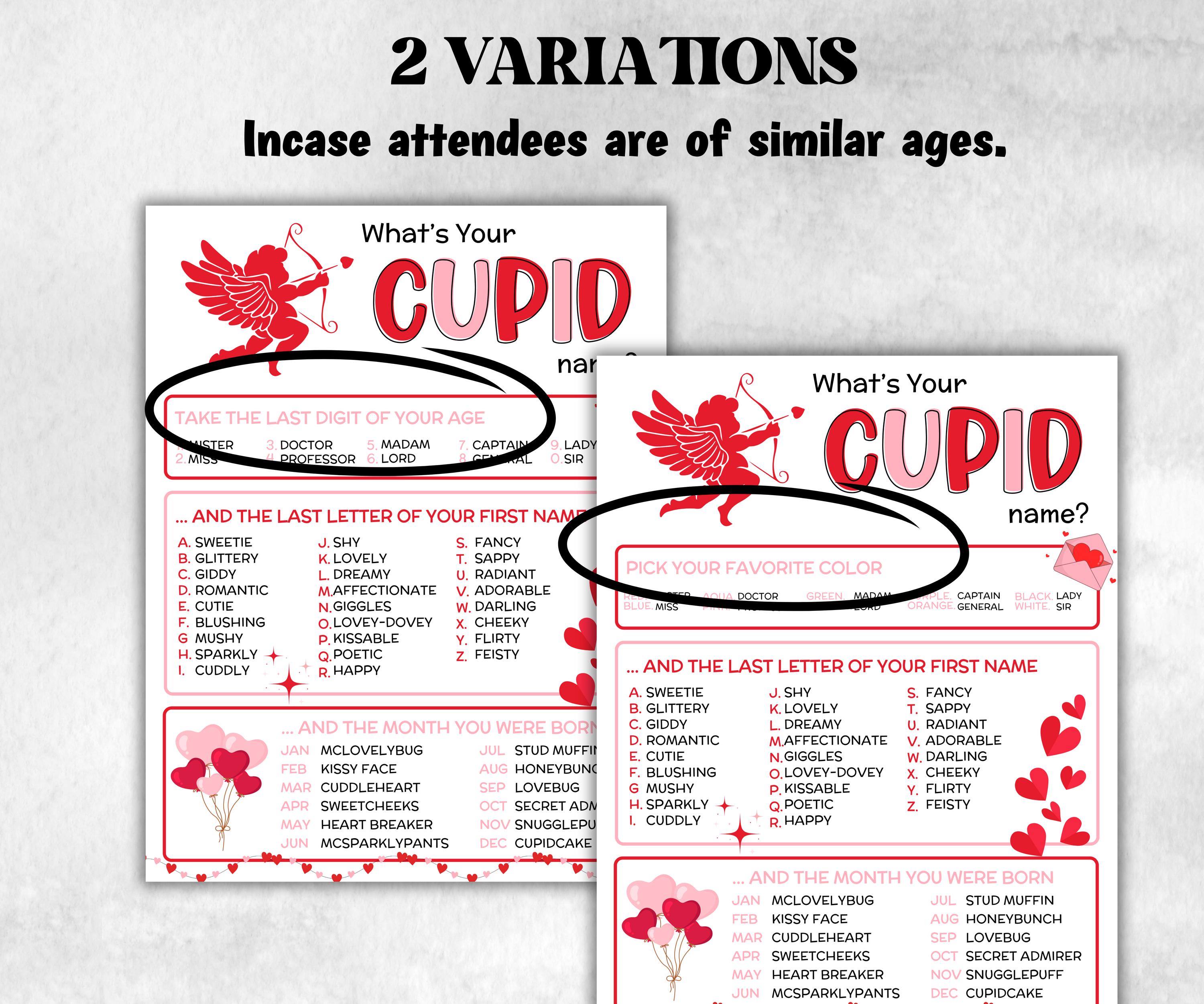 What is your Cupid name printable game, office party, daycare Name board sign, party decoration, Name tag, birthday nickname, Valentine game-Valentine&#39;s Day -TheHustlingCatLady-Party Games