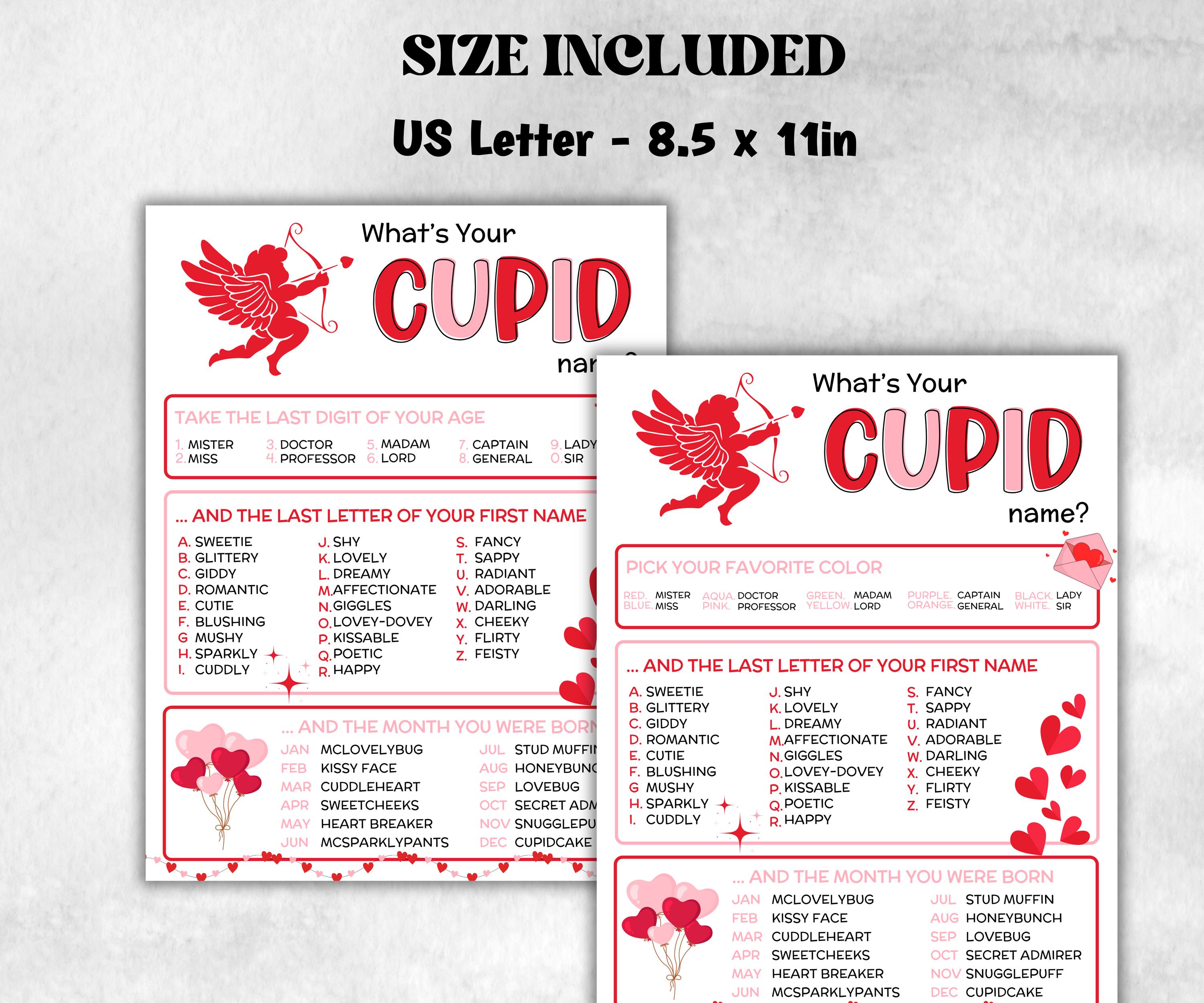 What is your Cupid name printable game, office party, daycare Name board sign, party decoration, Name tag, birthday nickname, Valentine game-Valentine&#39;s Day -TheHustlingCatLady-Party Games