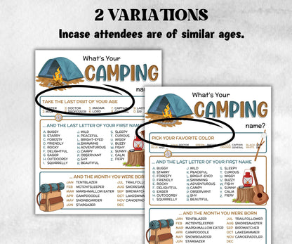 What is your Camping name printable game, office party, daycare Name board sign, party decoration, Name tag, birthday nickname, summer camp-Holidays -TheHustlingCatLady-Party Games