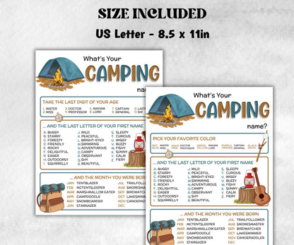 What is your Camping name printable game, office party, daycare Name board sign, party decoration, Name tag, birthday nickname, summer camp-Holidays -TheHustlingCatLady-Party Games