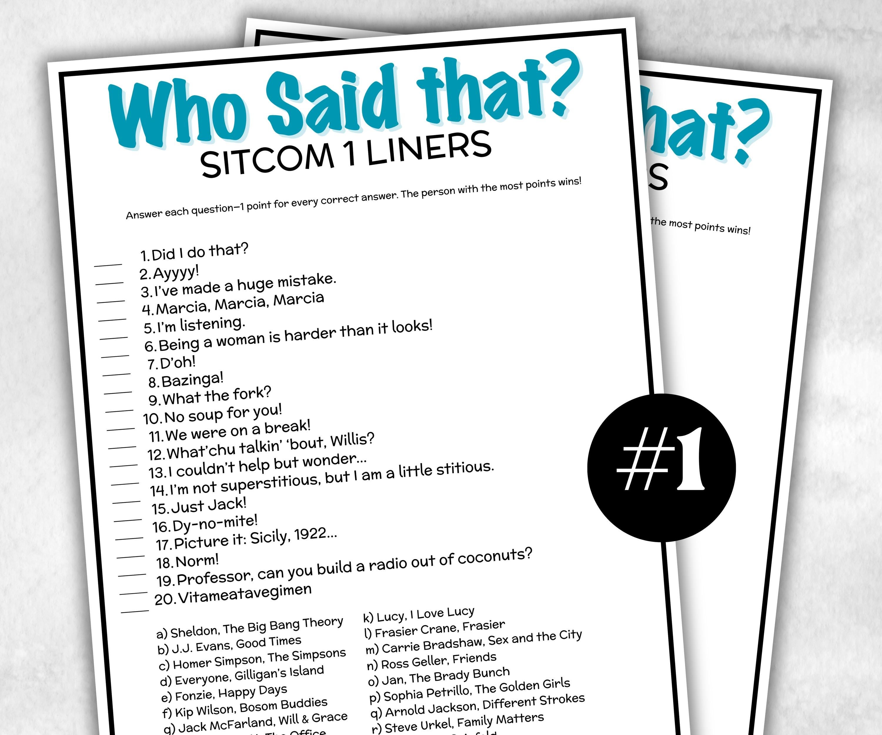 TV Sitcom Trivia Party Game, Television 1 liners Quiz, Pop Culture, Kids Teens Adult, Family Game Movie Night, Office Party, TV Show party-Holidays -TheHustlingCatLady-Party Games