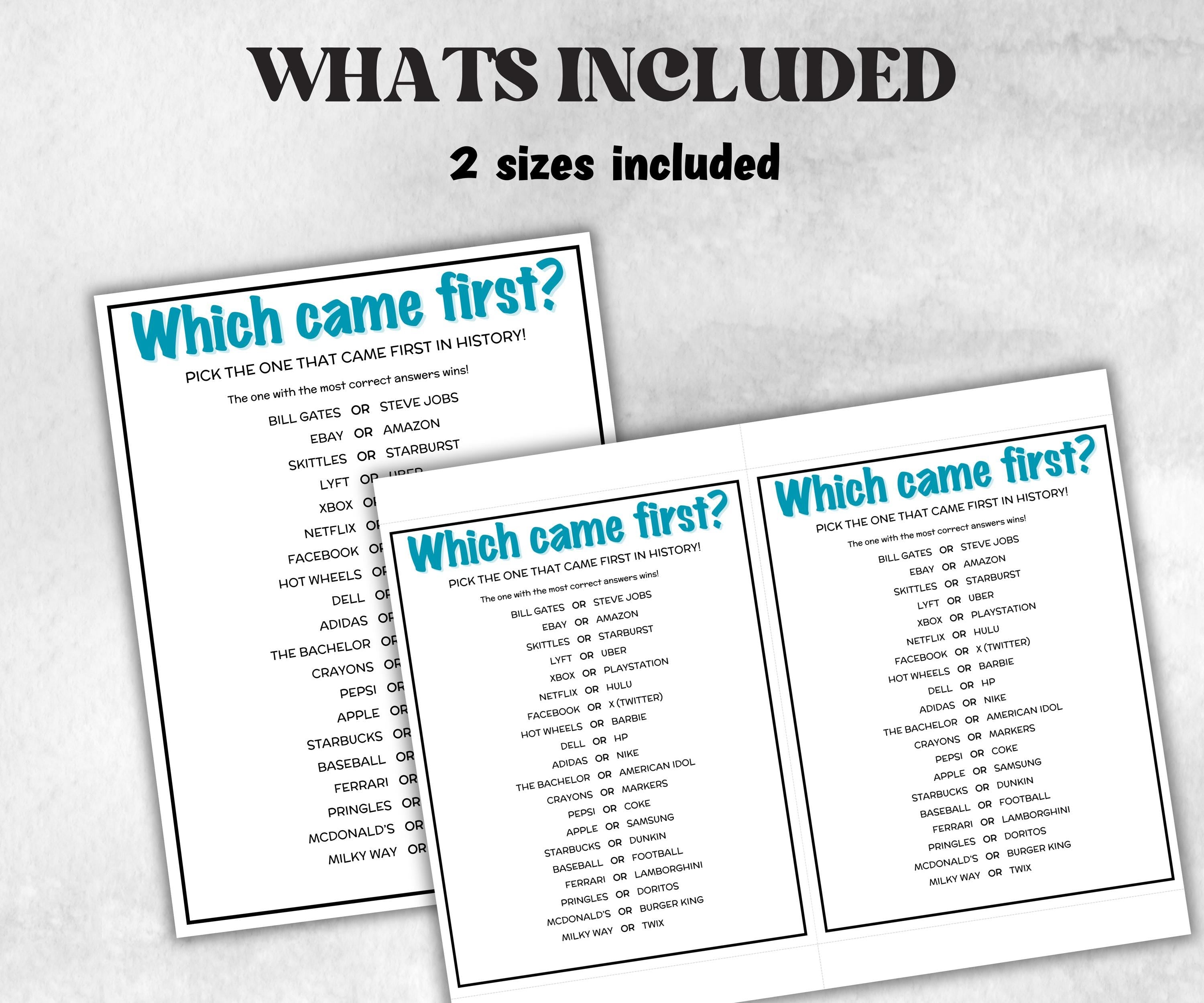 Pop Culture Which came first Quiz, Match UpTrivia Game, Guess Senior Game night, family game activity, Kids Teen Adult party guess games-Holidays -TheHustlingCatLady-Party Games