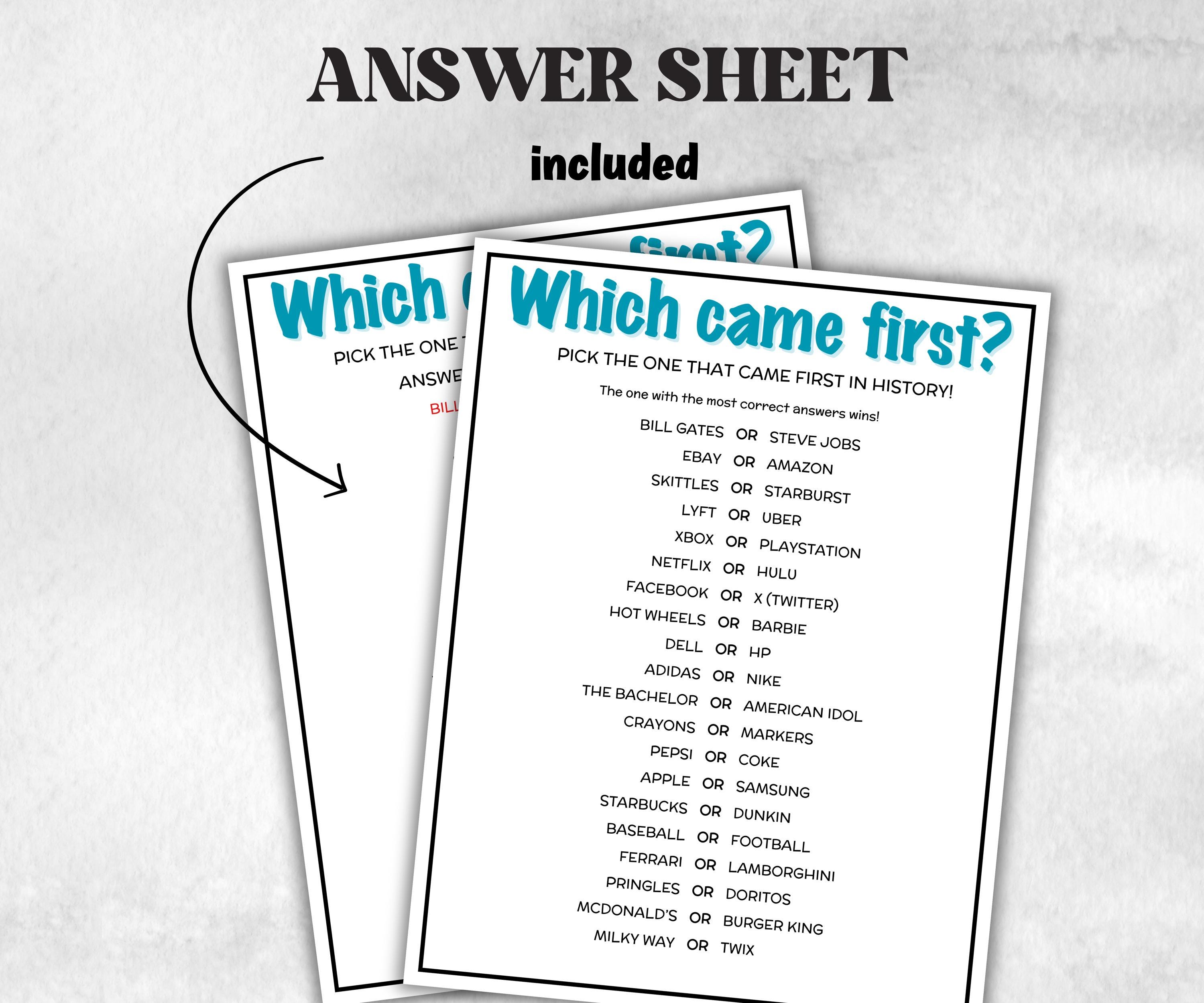 Pop Culture Which came first Quiz, Match UpTrivia Game, Guess Senior Game night, family game activity, Kids Teen Adult party guess games-Holidays -TheHustlingCatLady-Party Games