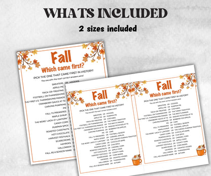 Fall Which Came First, fall Season, Autumn Match UpTrivia Game, , Senior Game night, family game activity, Kids Teen Adult party guess games-Thanksgiving -TheHustlingCatLady-Party Games