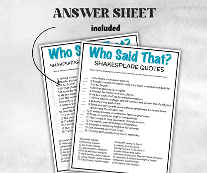 Famous Shakespeare Quotes Trivia Game, Shakespeare Quiz, Pop Culture Game, Teens & Adults, Family Game Night, Office Party Fun,Classroom Fun-Holidays -TheHustlingCatLady-Party Games