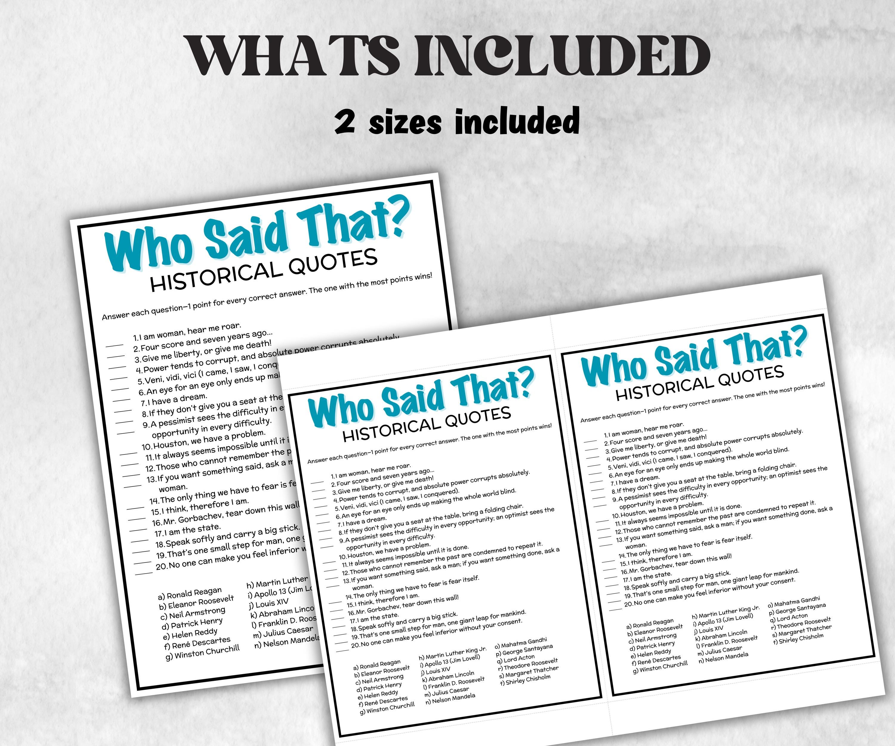 Famous Historical Quotes Trivia Game, History Quiz, Pop Culture Game, Teens & Adults, Family Game Night, Office Party Fun,Classroom Fun-Holidays -TheHustlingCatLady-Party Games