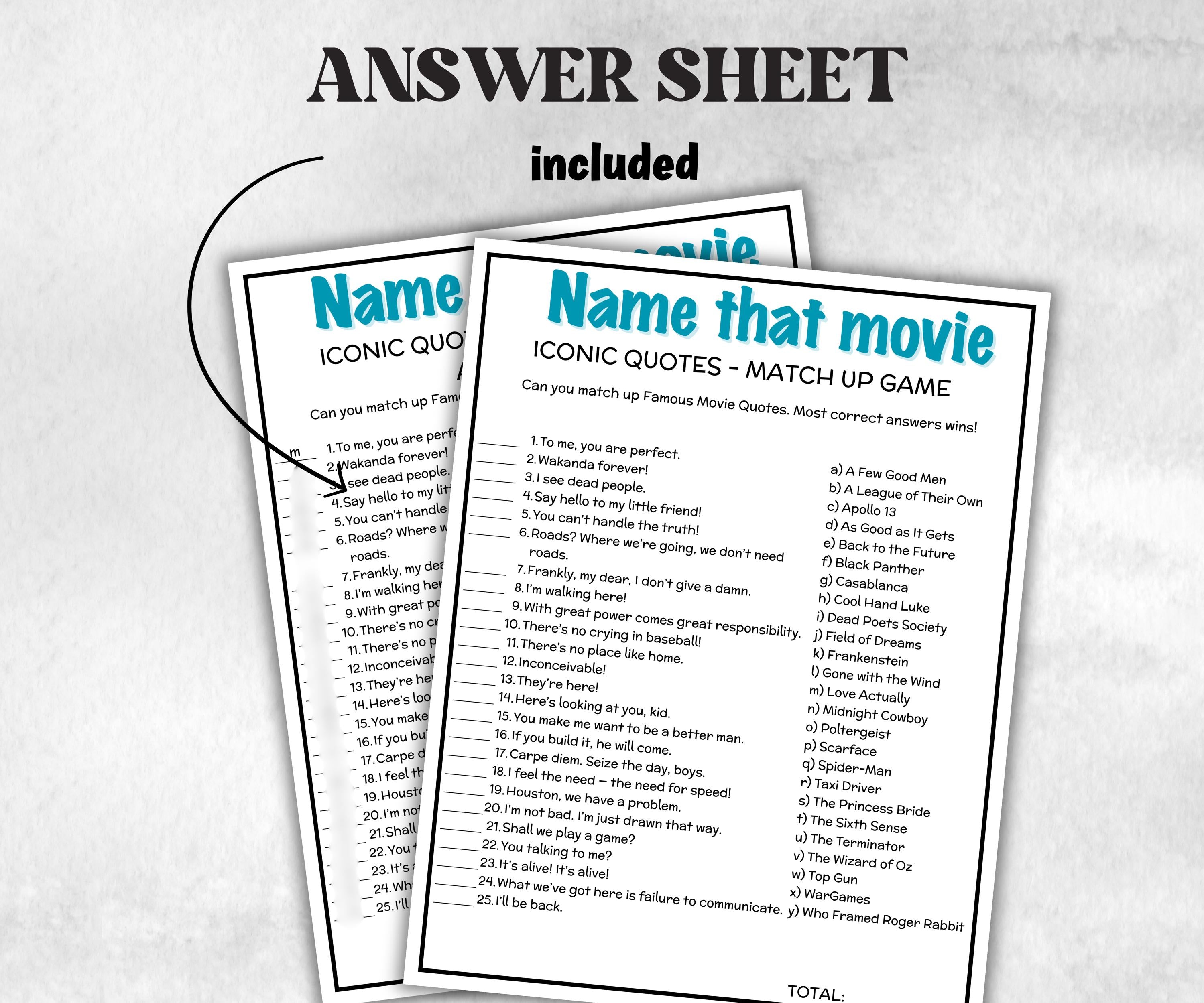 Name that Movie game, movie quote memory, silver screen quiz, movie trivia quiz, Iconic Movie Lines, Silver Screen Quiz Party, Popcorn Night-Holidays -TheHustlingCatLady-Party Games