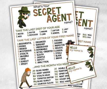 What is your Secret Agent name, office party, daycare Name board sign, party decoration, Name tag, birthday nickname, summer detective games-Holidays -TheHustlingCatLady-Party Games
